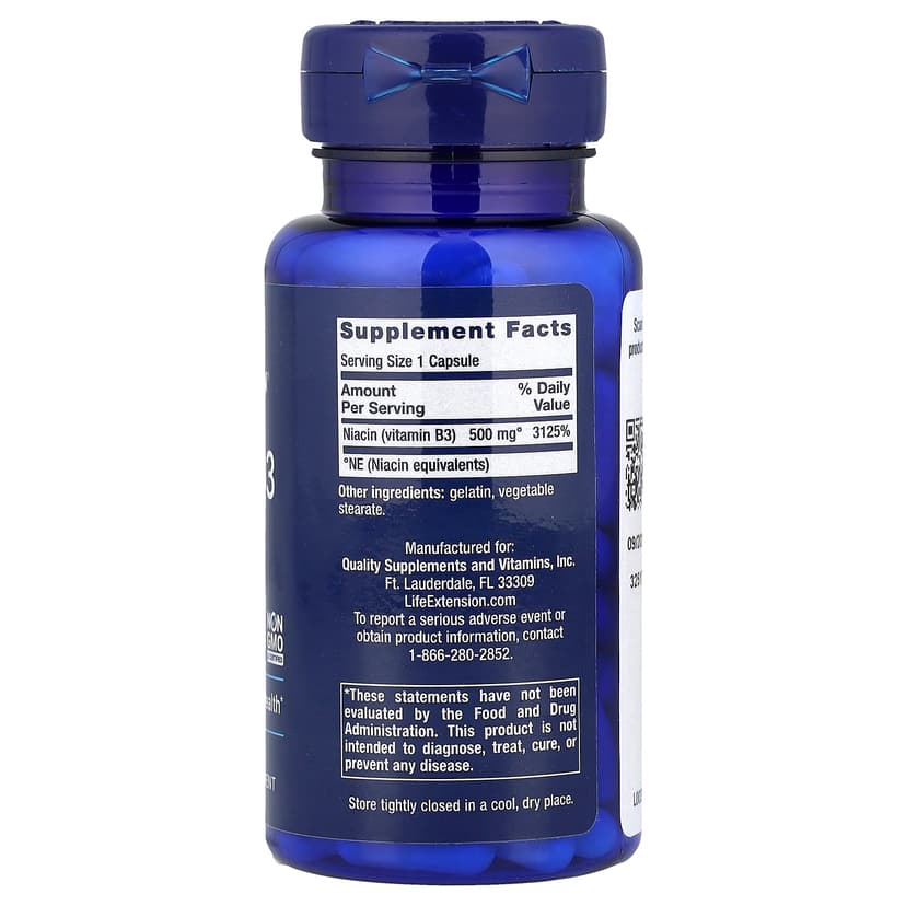 Life Extension, 維他命 B3 煙酸,500 毫克,100 粒素食膠囊