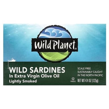 Wild Planet, 初榨橄欖油中的野生沙丁魚,輕微煙熏,4.4 盎司(125 克)