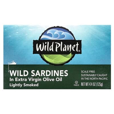 Wild Planet, 初榨橄欖油中的野生沙丁魚,輕微煙熏,4.4 盎司(125 克)