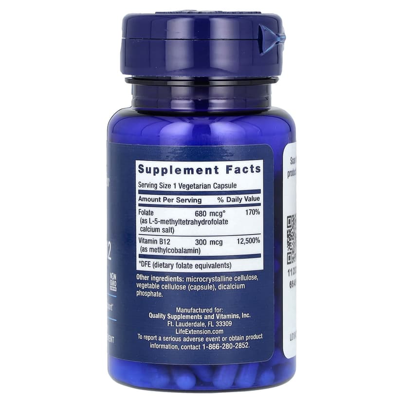 Life Extension, BioActive 系列葉酸鹽維他命 B12 素食膠囊,90 粒裝