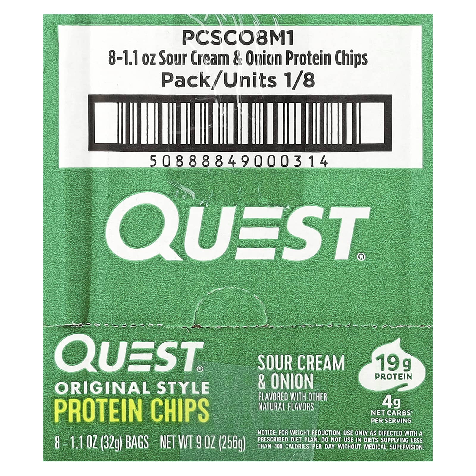 Quest Nutrition, 原汁原味的蛋白質片，優酪乳油和洋蔥，8 袋，每袋 1.1 盎司（32 克）