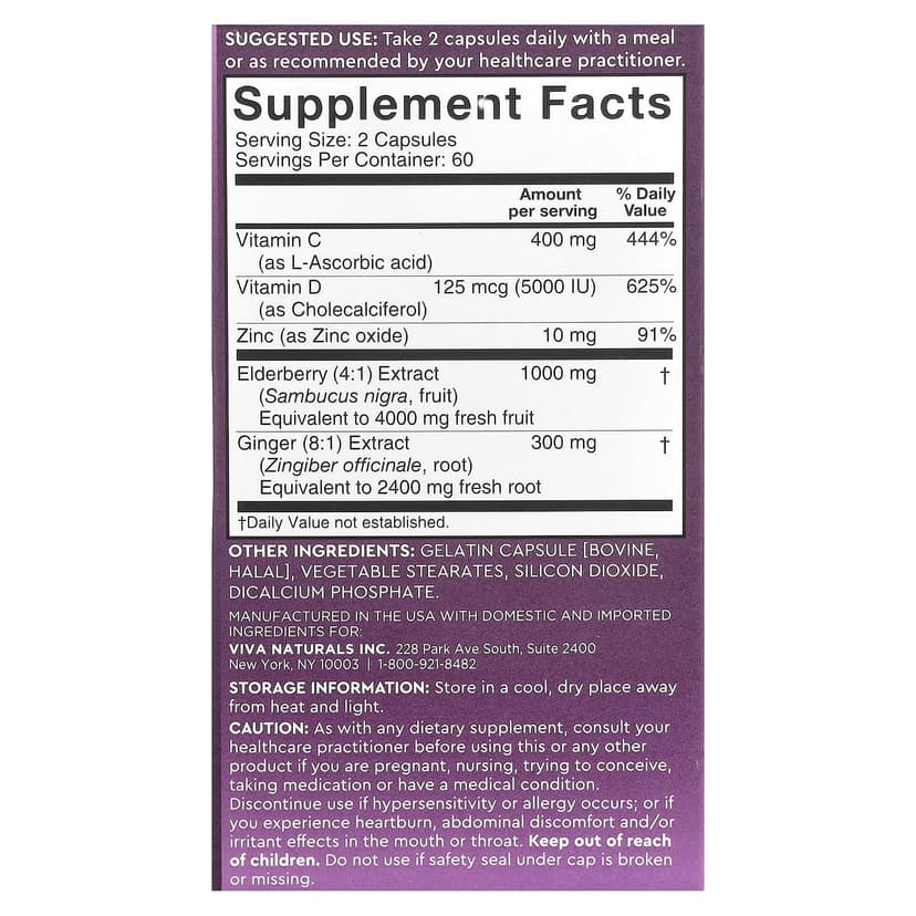 Viva Naturals, 接骨木果，維他命 C + 鋅，120 粒膠囊