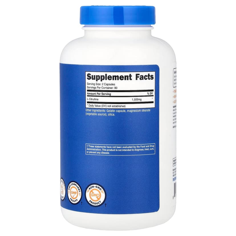 Nutricost, L-瓜氨酸,1500 毫克,180 粒膠囊(每粒膠囊 750 毫克)