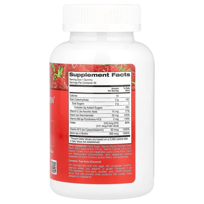 California Gold Nutrition, 含維他命 B6 和 B12、葉酸和生物維他命的複合維他命 B 軟糖,草莓味,45 粒素食軟糖