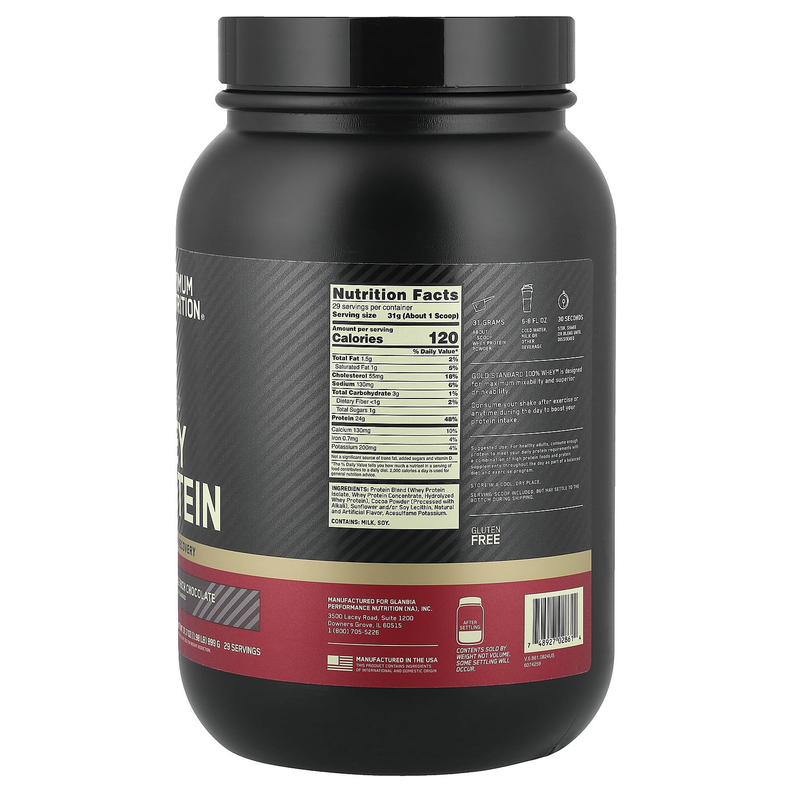 Optimum Nutrition, 金標準® 全乳清蛋白，雙重濃鬱巧克力味，1.98 磅（899 克）