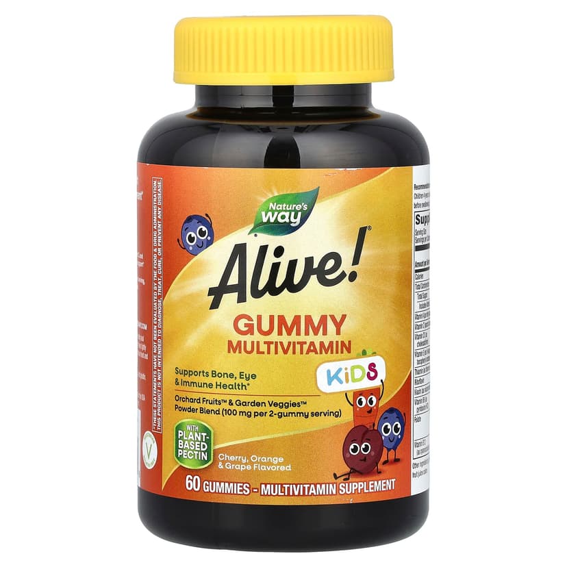 Nature's Way, Alive! 兒童，多維他命膠囊，櫻桃、橙子和葡萄味，60 粒軟糖
