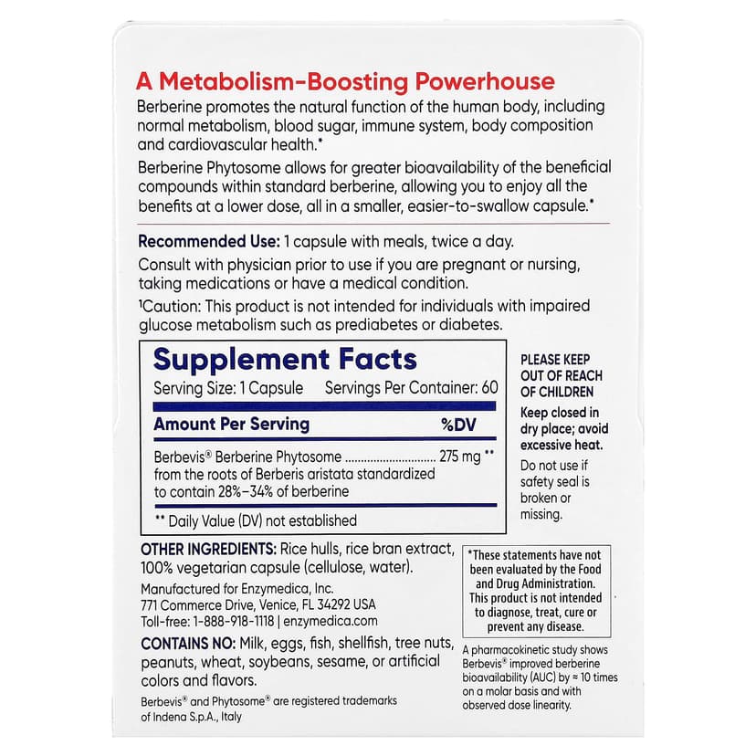 Enzymedica, 小檗鹼磷脂複合物,60 粒膠囊(每粒膠囊 275 毫克)