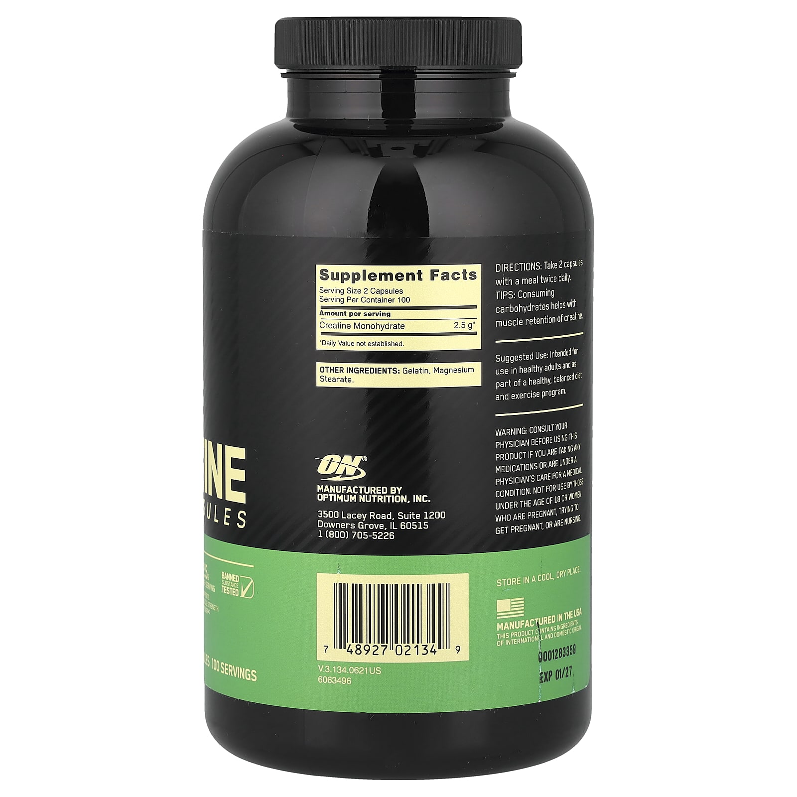 Optimum Nutrition, 微粒化肌酸膠囊，200 粒（每粒 1.25 克）