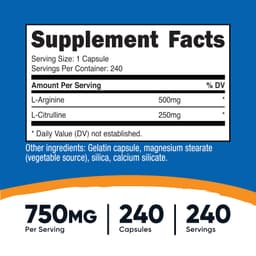 Nutricost, L-精胺酸 + L-瓜氨酸，240 粒膠囊