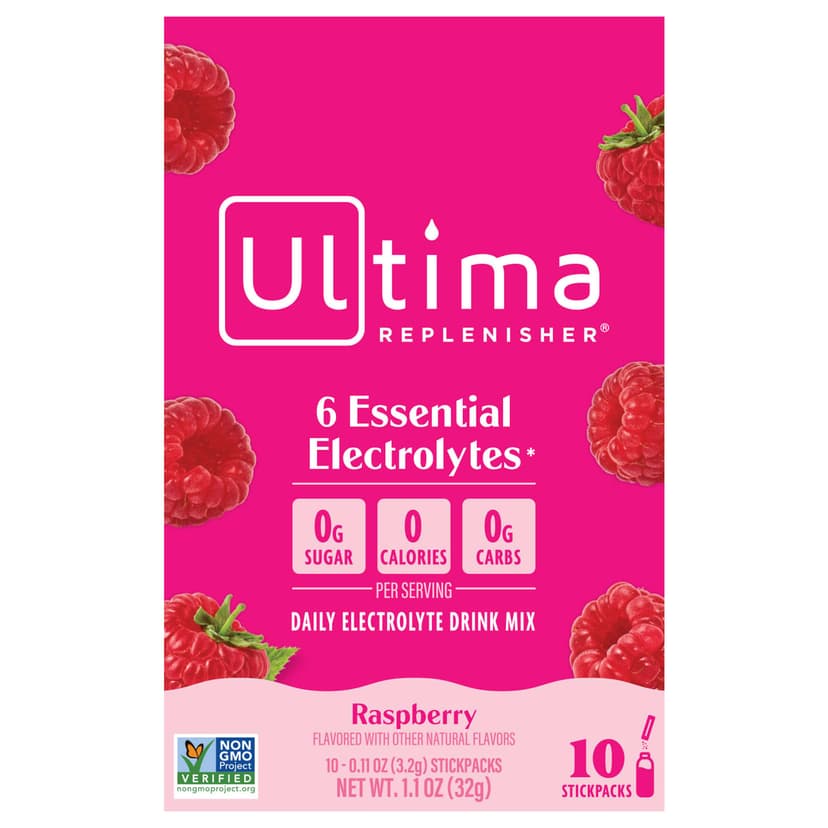 Ultima Replenisher, 6 種必需電解質,日常電解質混合飲品,樹莓味,10 條,每條 0.11 盎司(3.2 克)