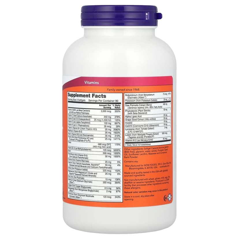NOW Foods, ADAM™，高級男性複合維他命，180 粒軟凝膠