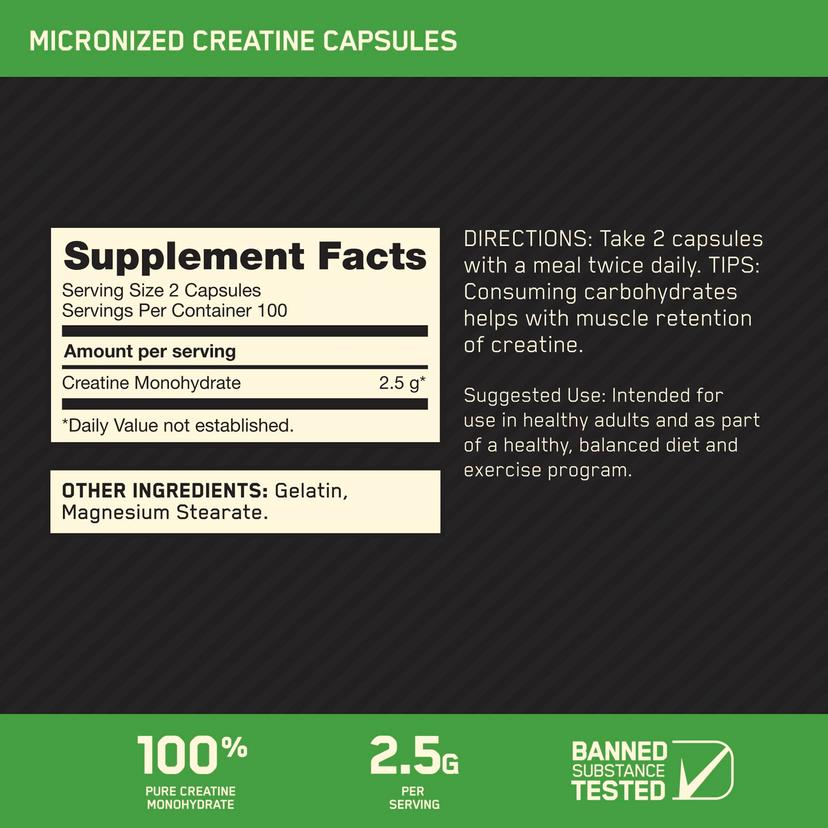Optimum Nutrition, 微粒化肌酸膠囊，200 粒（每粒 1.25 克）