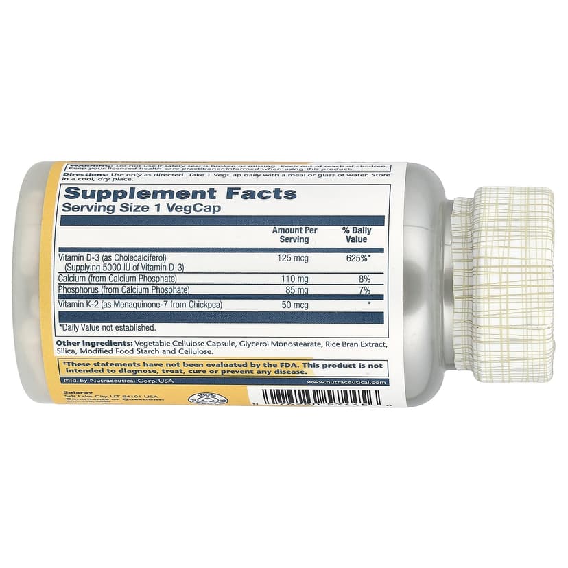 Solaray, 維他命 D3 + K2，無大豆，120 粒素食膠囊