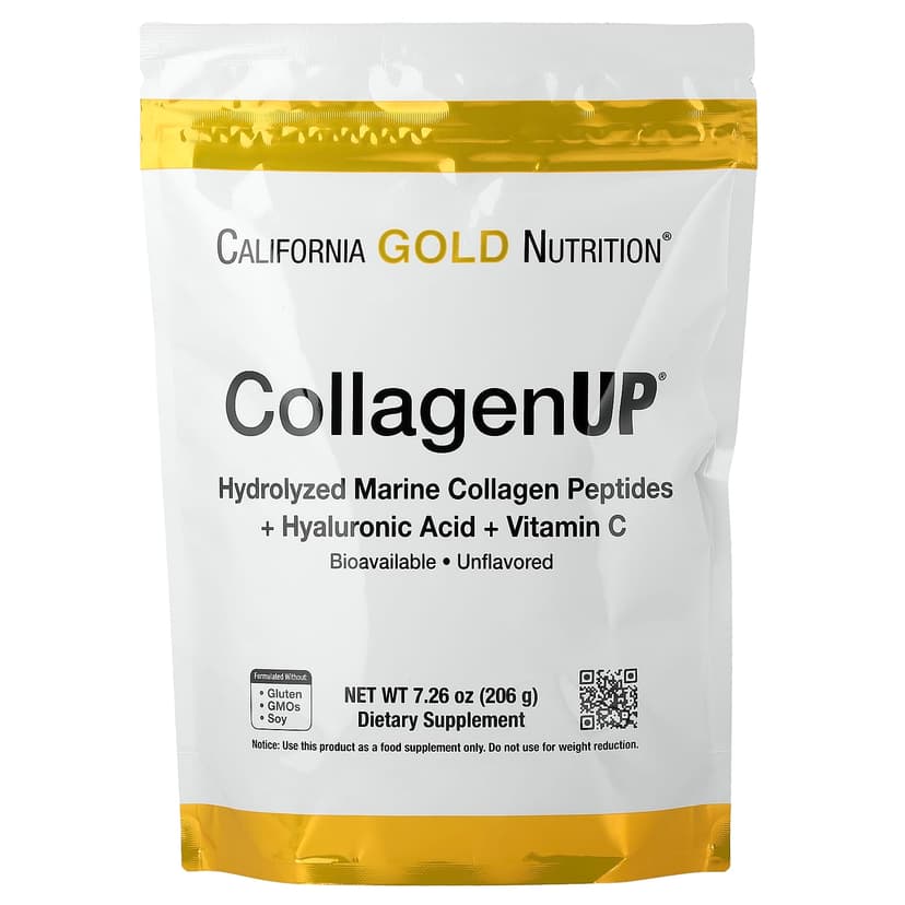 California Gold Nutrition, CollagenUP®，水解海洋膠原蛋白肽 + 透明質酸和維他命 C，原味，7.26 盎司（206 克）