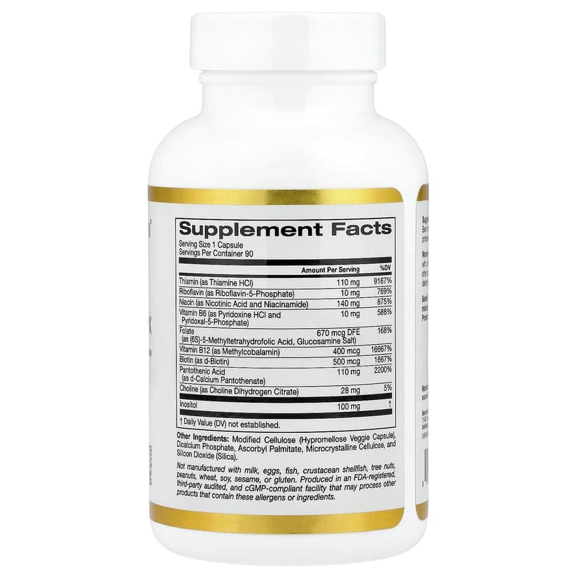 California Gold Nutrition, 優效維他命 B 複合物,含甲基葉酸和甲基 B12,90 粒素食膠囊
