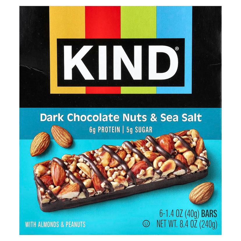 KIND Bars, 蛋白棒，黑巧克力堅果和海鹽，6 根，每根 1.4 盎司（40 克）