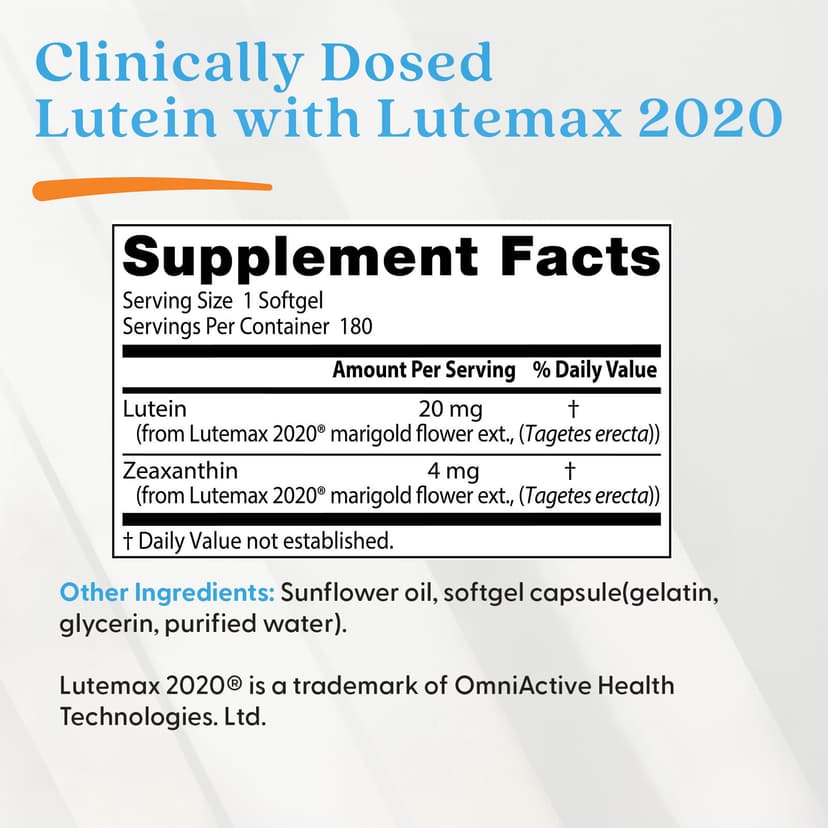 Doctor's Best, 葉黃素,Lutemax 2020,20 毫克,180 粒軟膠囊