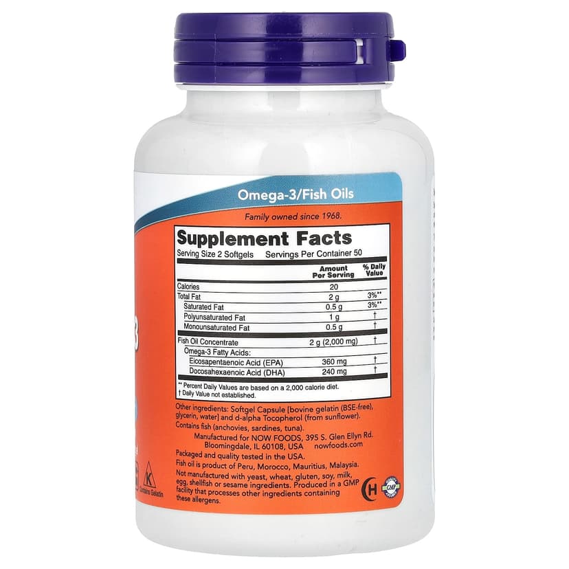 NOW Foods, Omega-3 魚油，1000 毫克，180 EPA-120 DHA，100 粒軟凝膠