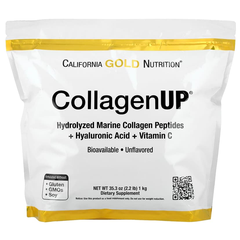 California Gold Nutrition, CollagenUP®,水解海洋膠原蛋白肽 + 透明質酸和維他命 C,原味,2.2 磅(1 千克)