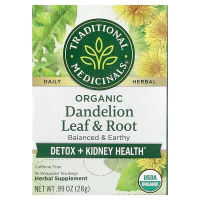 Traditional Medicinals, 有機蒲公英葉和根茶，無咖啡萃取，16 獨立茶包，0.99 盎司（28 克）
