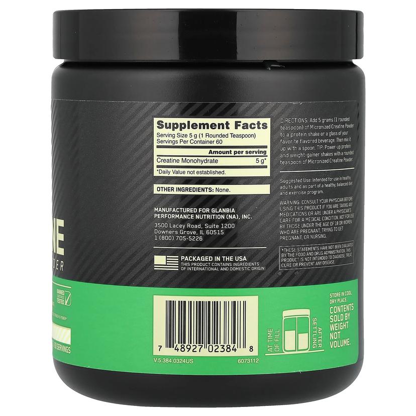 Optimum Nutrition, 肌酸粉，微粉化，天然原味，5000毫克，10.5盎司（300克）
