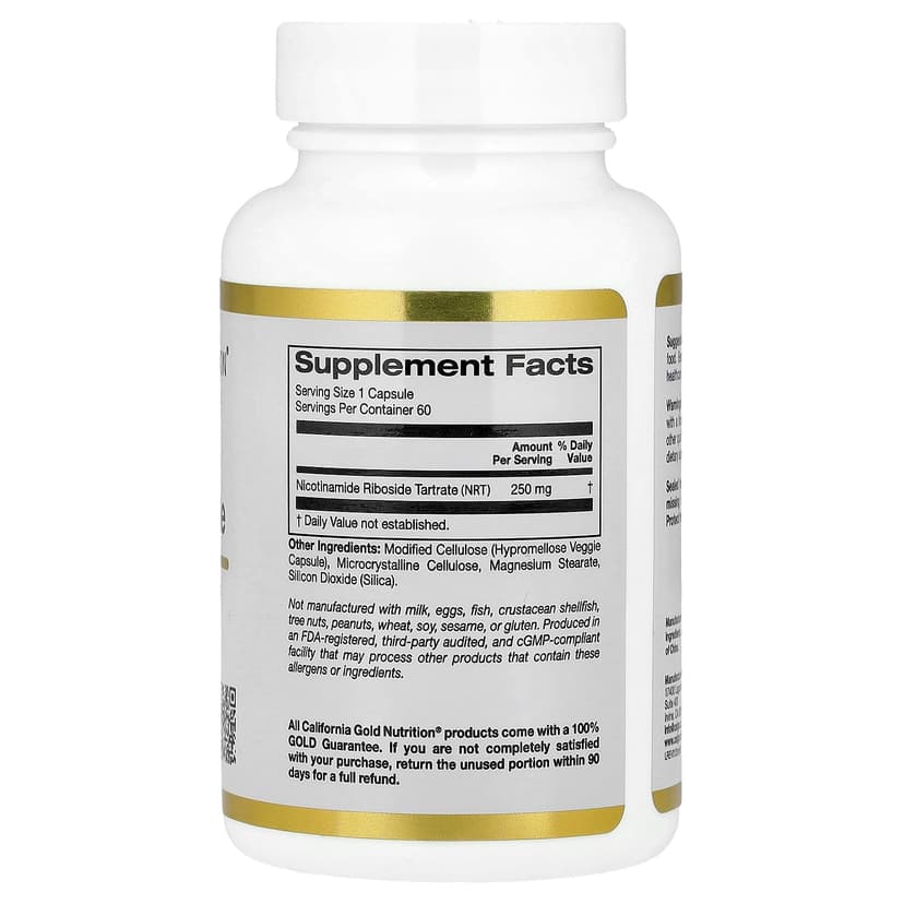 California Gold Nutrition, 煙酰胺核糖酒石酸鹽(NRT),250 毫克,60 粒素食膠囊