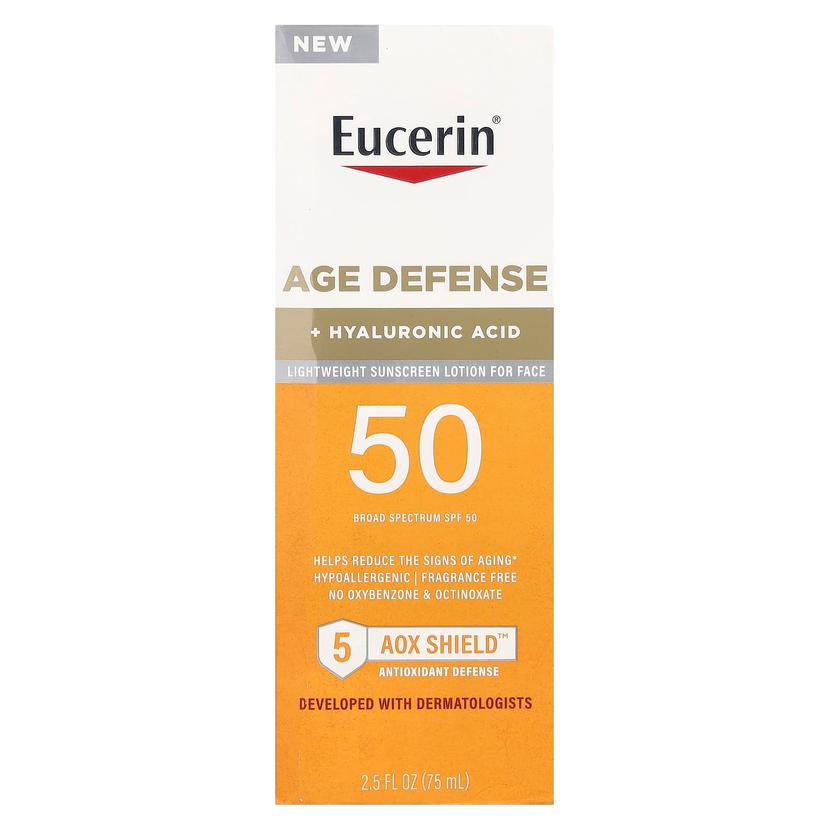 Eucerin, Age Defense，輕盈面部抗曬乳液，SPF 50，無香型，2.5 液量盎司（75 毫升）