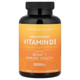 Viva Naturals, 維他命 D3，含有機液體椰子油，125 微克（5,000 國際單位），360 粒軟膠囊