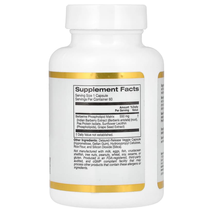 California Gold Nutrition, Berberine Advanced 小檗鹼素食膠囊,Berbevis Phytosome,含小檗鹼磷脂複合物和葵花卵磷脂,550 毫克,60 粒
