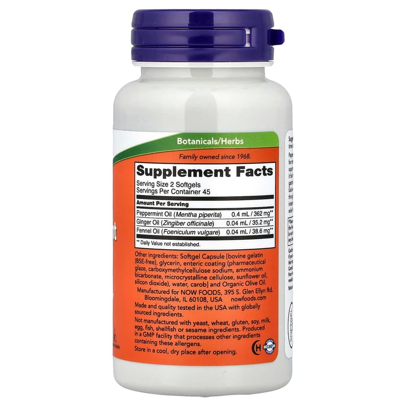 NOW Foods, 含姜和茴香油的薄荷凝膠、90 粒軟膠囊