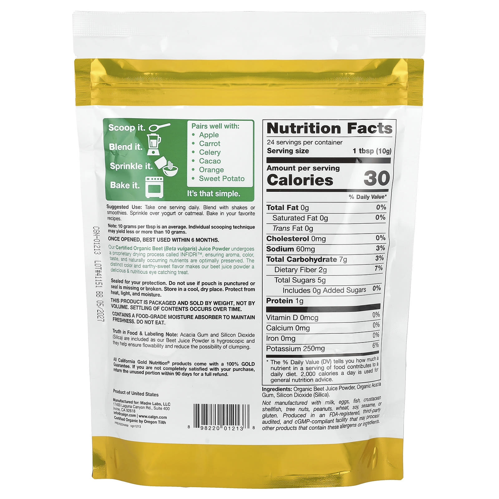 California Gold Nutrition, SuperFood，有機甜菜汁粉，8.5 盎司（240 克）