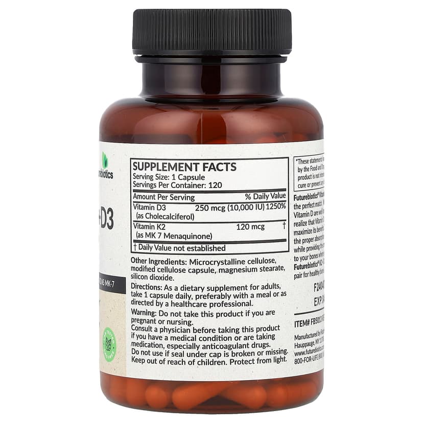 Futurebiotics, 維他命 K2+D3，Extra Strength，120 粒膠囊