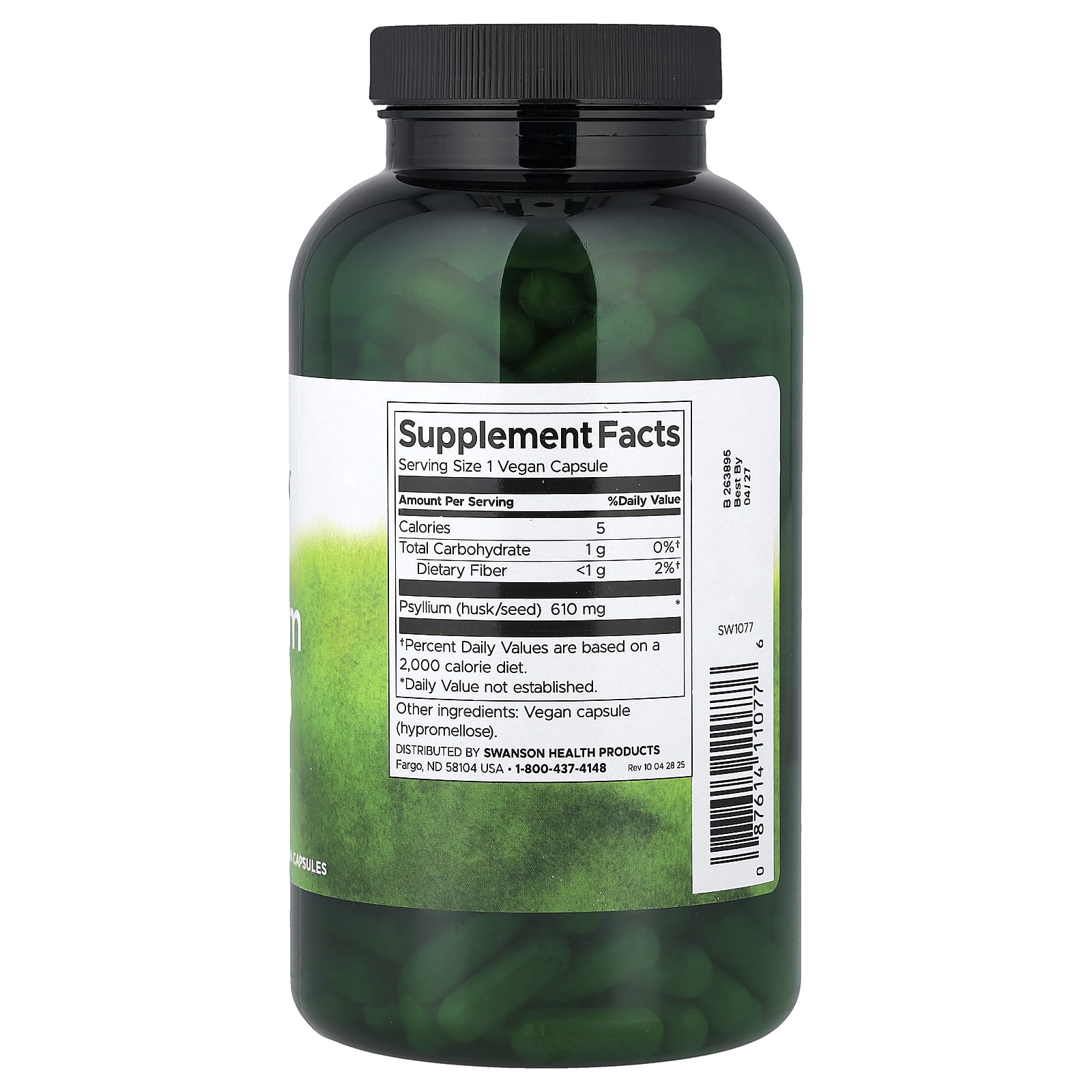 Swanson Vitamins, 車前子殼全素膠囊，610 毫克，300 粒