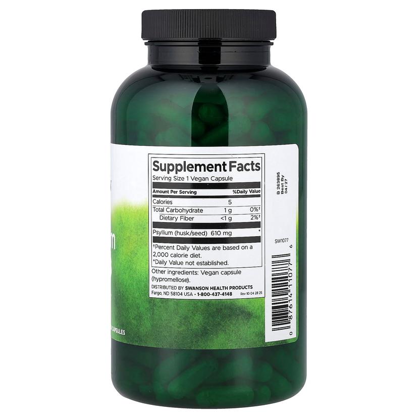 Swanson Vitamins, 車前子殼全素膠囊，610 毫克，300 粒