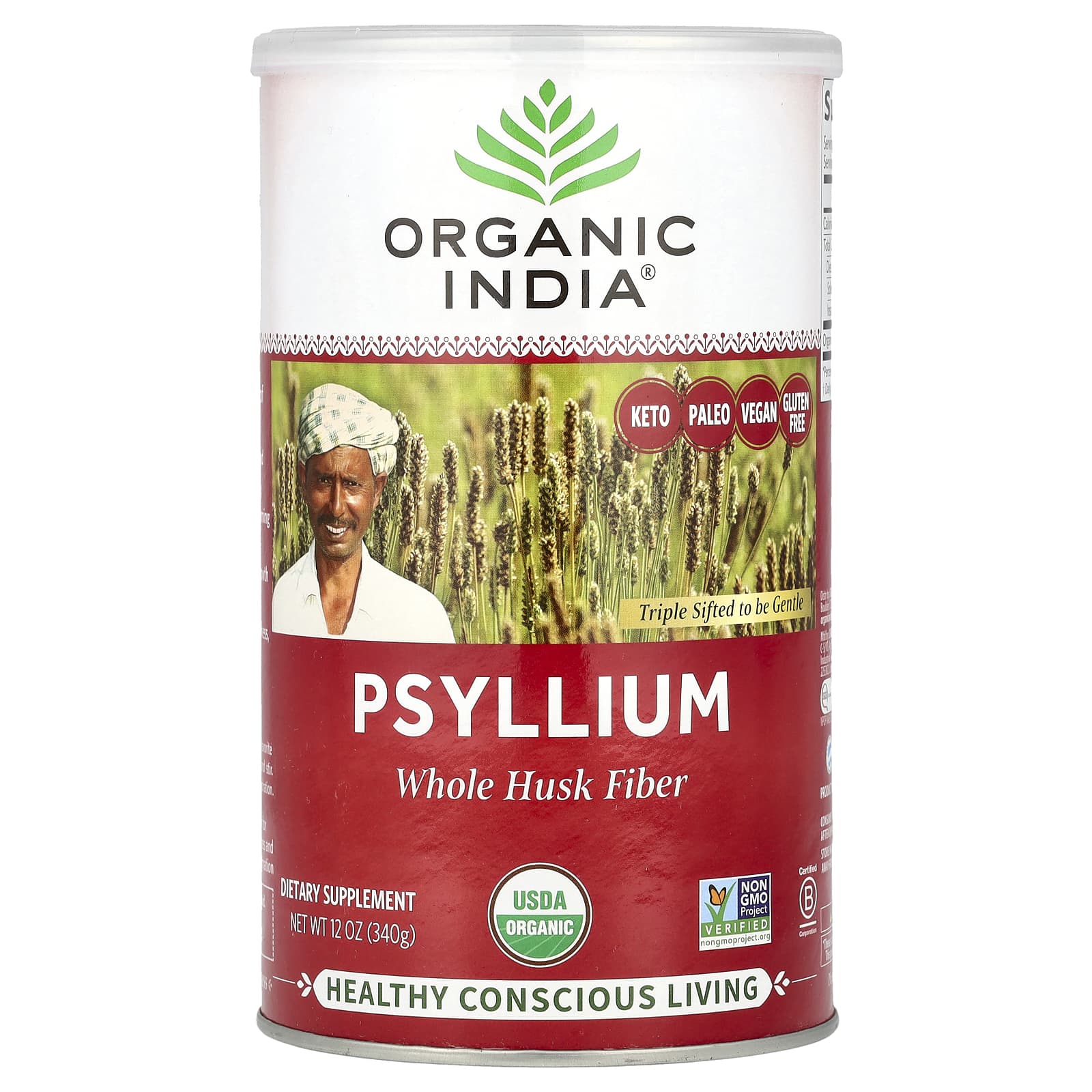 Organic India, 洋車前子，有機全殼纖維，12 盎司（340 克）