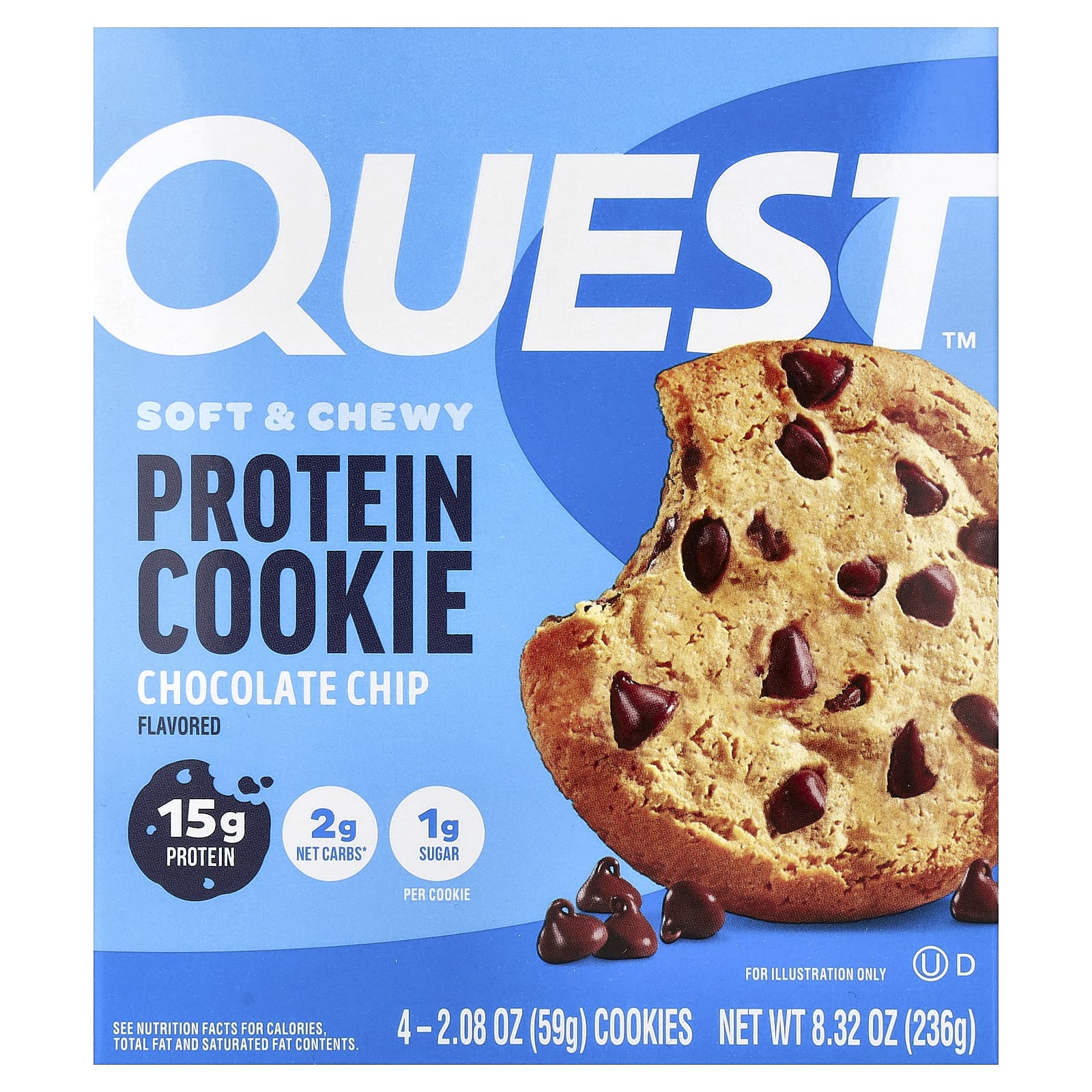 Quest Nutrition, 蛋白餅乾，巧克力碎，4 包，每包 2.08 盎司（59 克）