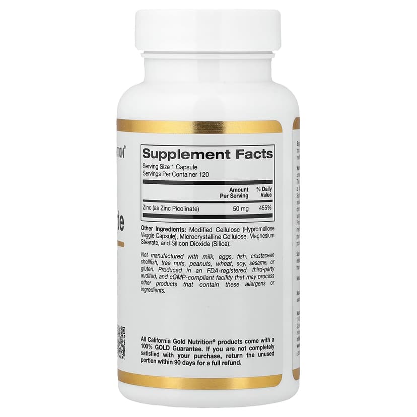 California Gold Nutrition, 吡啶甲酸鋅素食膠囊,50 微克,120 粒