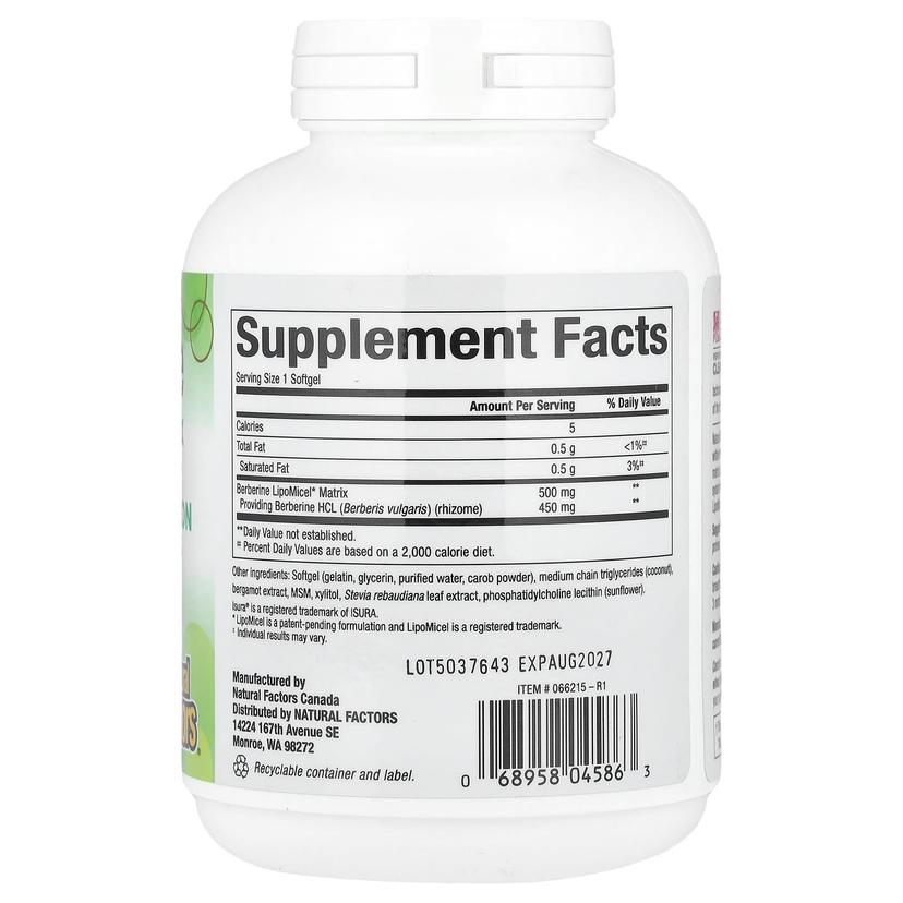 Natural Factors, Berberine LipoMicel Matrix，90 粒液體軟膠囊