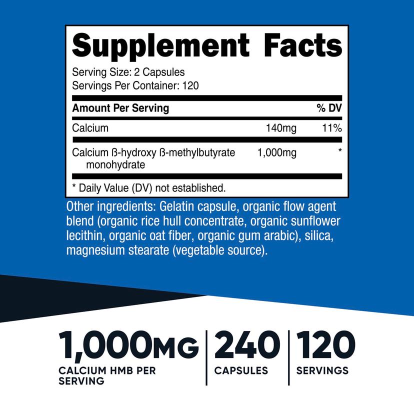 Nutricost, HMB，β-羥基-β-甲基丁酸，240 粒膠囊（每粒 500 毫克）