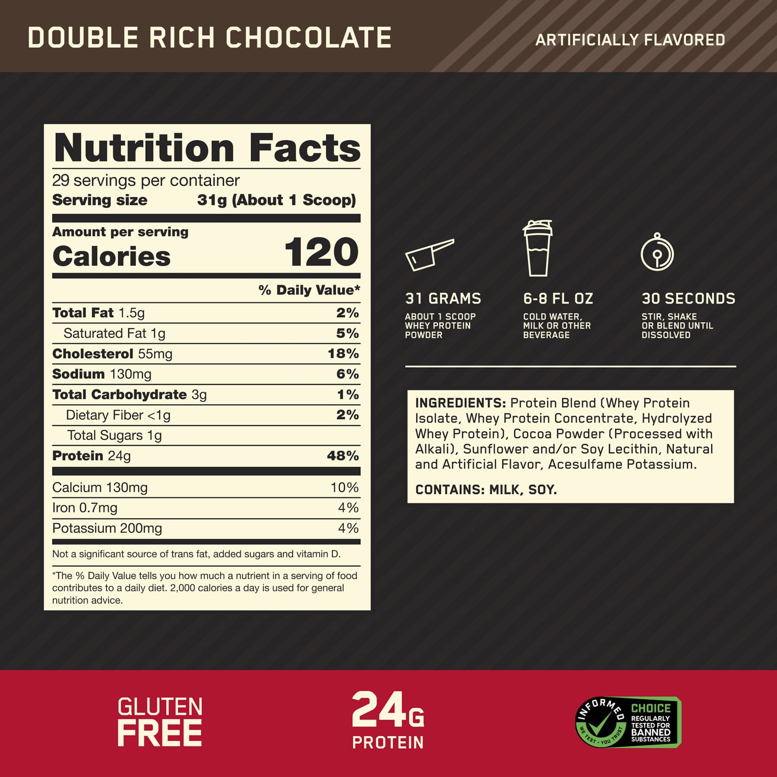 Optimum Nutrition, 金標準® 全乳清蛋白，雙重濃鬱巧克力味，1.98 磅（899 克）