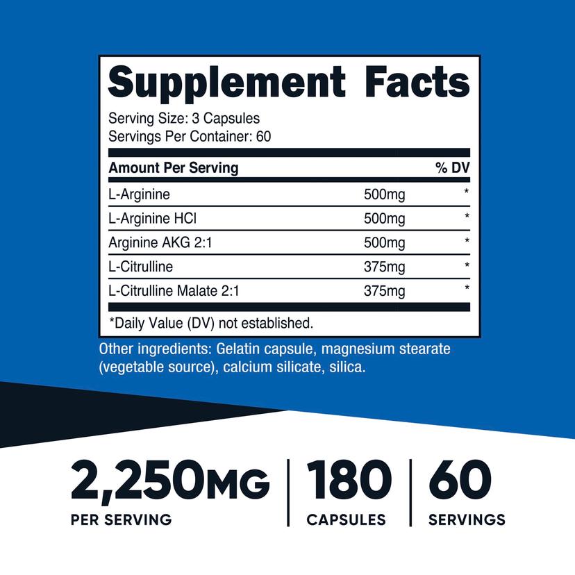 Nutricost, 表現，一氧化氮促進劑，180 粒膠囊