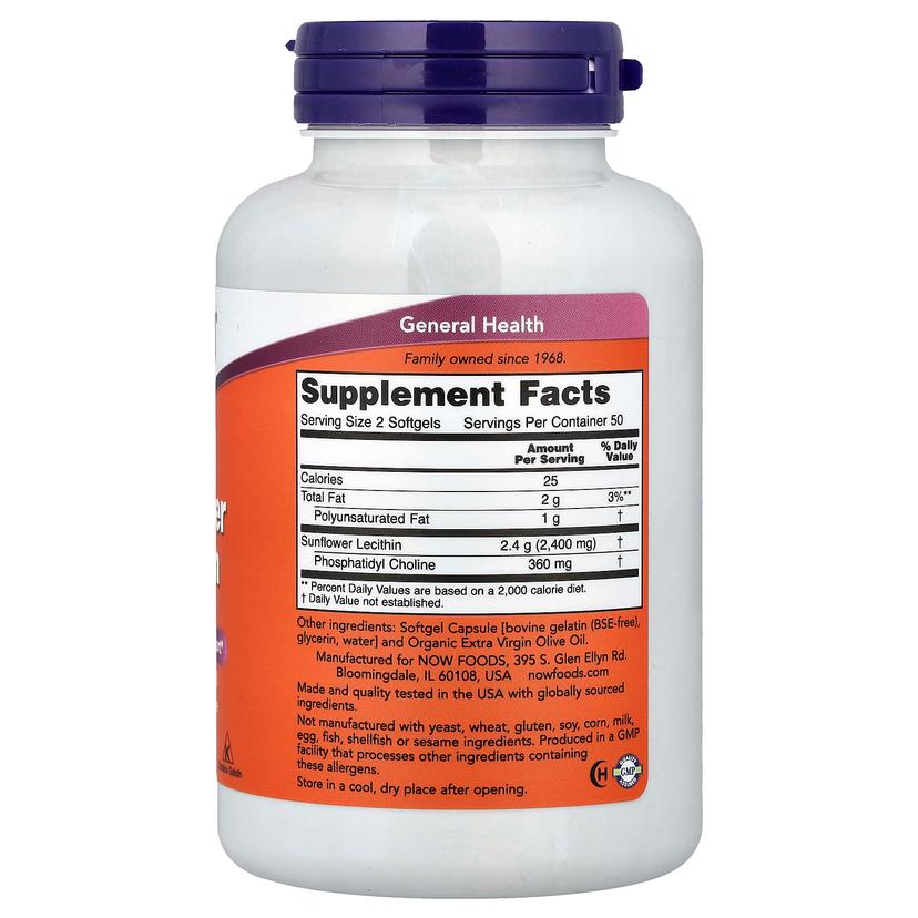 NOW Foods, 向日葵卵磷脂,1,200 毫克,100 粒軟凝膠