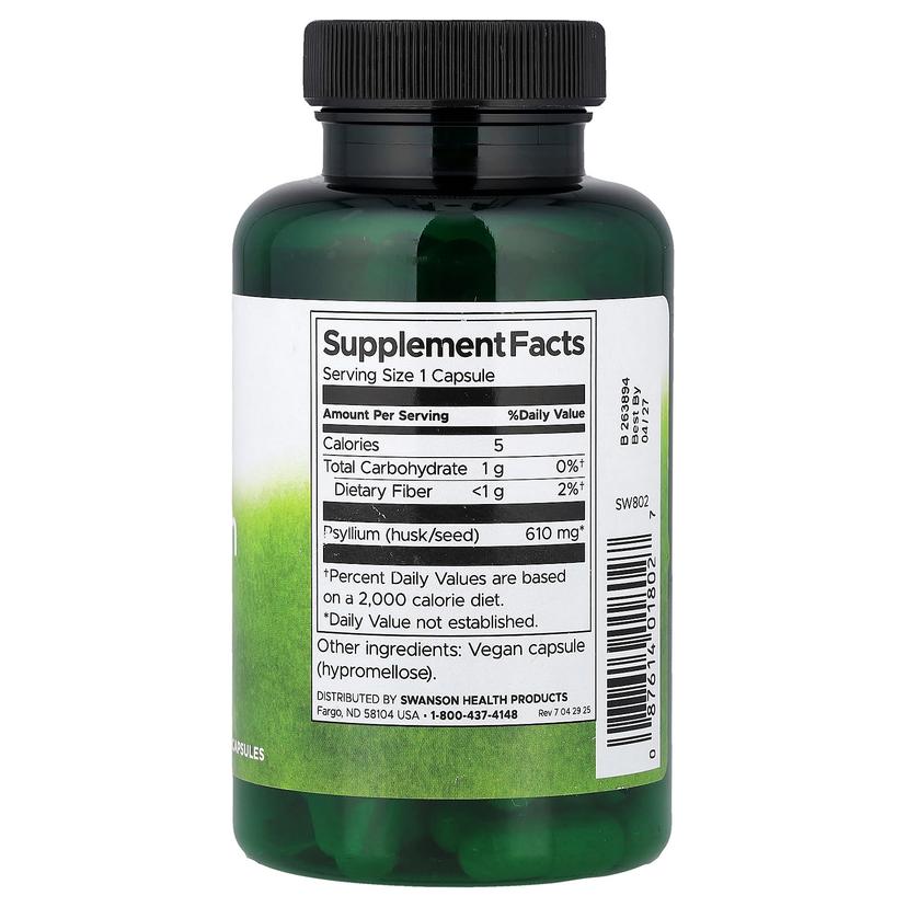 Swanson Vitamins, 車前子殼全素膠囊,610 毫克,100 粒