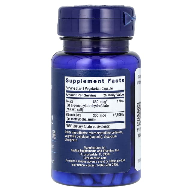 Life Extension, BioActive 系列葉酸鹽維他命 B12 素食膠囊,90 粒裝