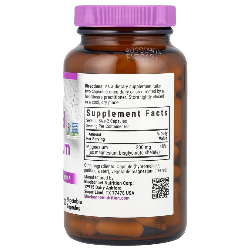 Bluebonnet Nutrition, 螯合鎂,120 粒素食膠囊(每粒膠囊 100 毫克)