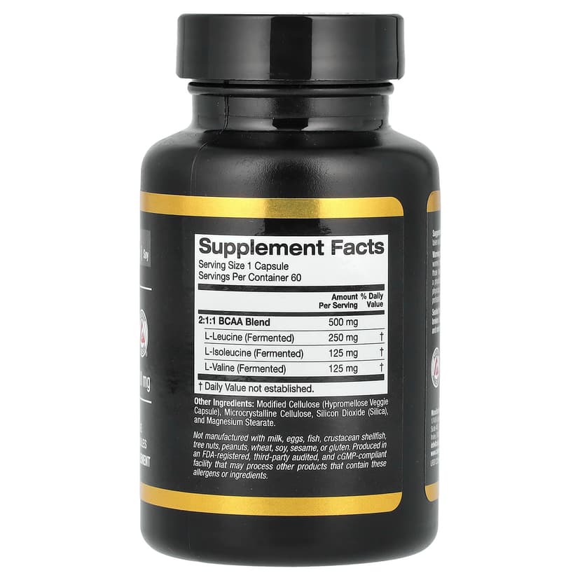 California Gold Nutrition, 支鏈氨基酸,AjiPure® 支鏈氨基酸 2:1:1,含 L-亮氨酸、L-異亮氨酸和 L-纈氨酸,500 毫克,60 粒素食膠囊
