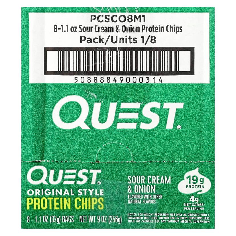 Quest Nutrition, 原汁原味的蛋白質片,優酪乳油和洋蔥,8 袋,每袋 1.1 盎司(32 克)
