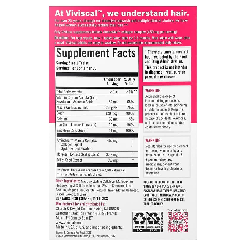 Viviscal, 頭髮生長補劑,60 片