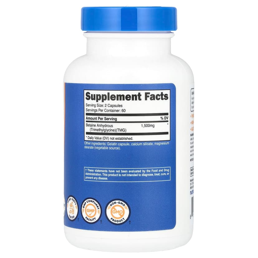 Nutricost, 無水甜菜鹼,1500 毫克,120 粒膠囊(每粒膠囊 750 毫克)