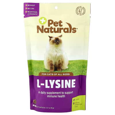 Pet Naturals, L-賴氨酸,適用於各種大小貓咪,60 片咀嚼片,3.17 盎司(90 克)